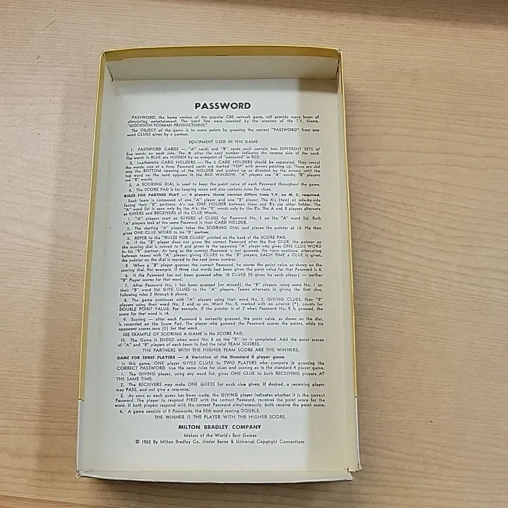 Vintage 1962 Milton Bradley Password Board Game #4260 -Volume 7. Used‎